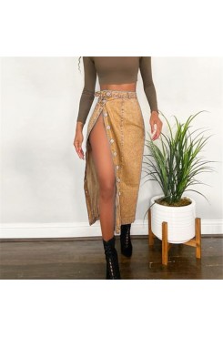 Idle denim skirt with a slit and buttocks wrapped skirt HF3210-04-04