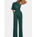 High Waist Solid Pocket Asymmetrical One Shoulder Jumpsuit