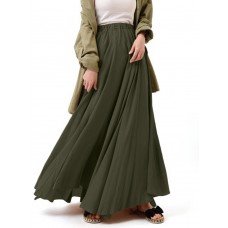 Casual Solid Color High Waist Pleated Irregular Hem Holiday Swing Maxi Skirts