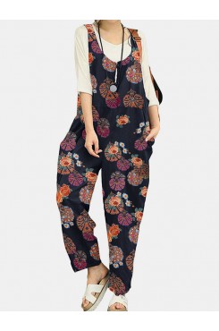 Tribal Flower Print Wide Leg Jumpsuit For Women