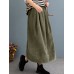 Women Corduroy Solid Elastic Waist Leisure Skirt With Side Pockets