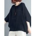 Solid Round Neck Bat Sleeve Casual Blouse