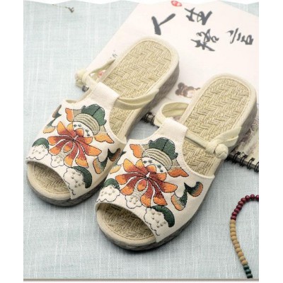 White Embroideried Cotton Flip Flops