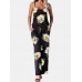 Flower Print Drawstring Pocket Strap Jumpsuit For Women