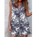 Plants Print Pocket Button Front Sleeveless V  neck Romper