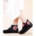 Boutique Buckle Strap Embroideried Comfy Ankle Boots Blue Cotton Fabric