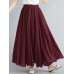 Women Big Swing Solid Color Elastic Waist Loose Casual Long Skirt