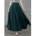 Women Solid Color Back Zip Pleated Casual Swing Skirts With Pocket