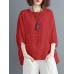 Solid Round Neck Bat Sleeve Casual Blouse