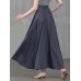 Women Solid Color Back Zip Pleated Casual Swing Skirts With Pocket