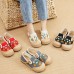 Beige Embroideried Linen Fabric Flats