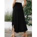 Women Elastic Waist Irregular Hem Side Fork Casual Skirts With Pocket